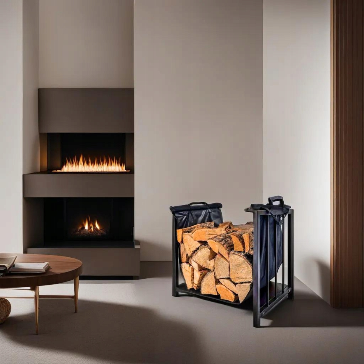 STOJAK KOSZ NA DREWNO KOMINKOWE METALOWY CZARNY PRZENOŚNY 50x51 CM + TORBA Materiał metal