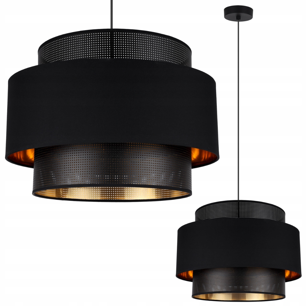 Závěsná Stropní Lampa, Černý Lustr S Dvojitým Velkým Stínidlem Nad Stolem