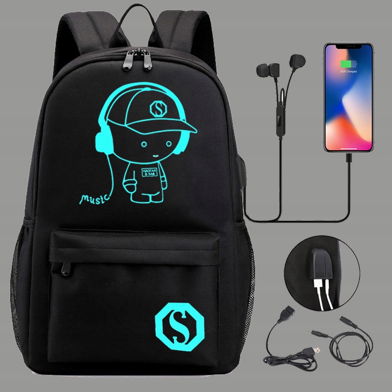 PLECAK SZKOLNY ŚWIECĄCY MŁODZIEŻOWY A4 WOREK PIÓRNIK LISTONOSZKA set4W USB Wielkość duża (mieszcząca A4)