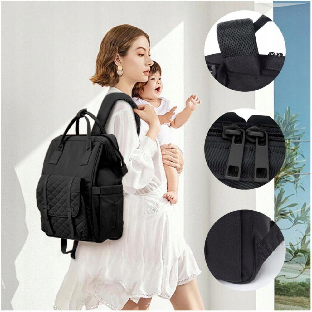 WIELOFUNKCYJNA TORBA DLA MATKI I DZIECKA 20L WYSOKA JAKOŚĆ CZARNY Szerokość (dłuższy bok) 27 cm