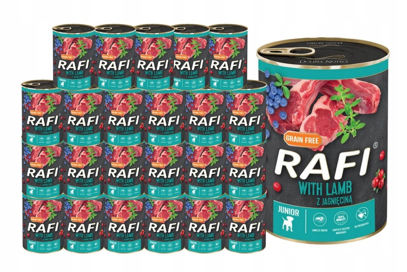 Levně Rafi vlhké krmivo Junior s jehněčím masem 24x400g Dolina Noteci
