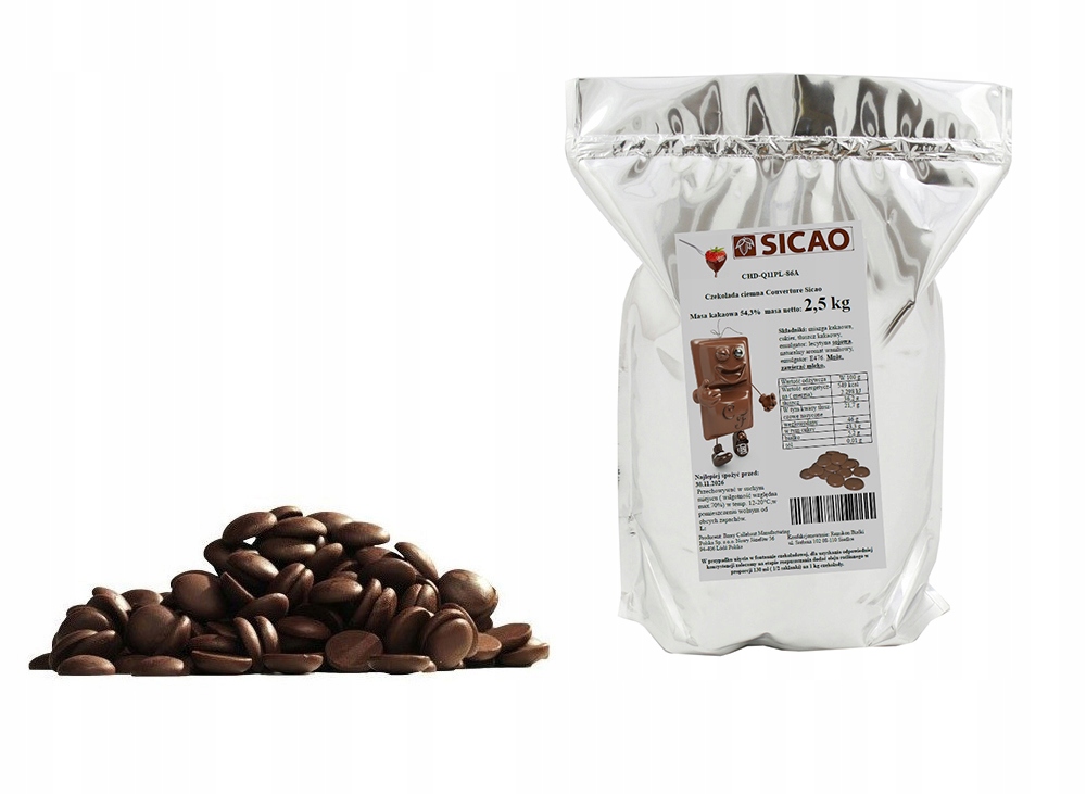 Najlepsza Czekolada Gorzka 2,5 Kg do fondue fontann Sicao 54,1 % kakao