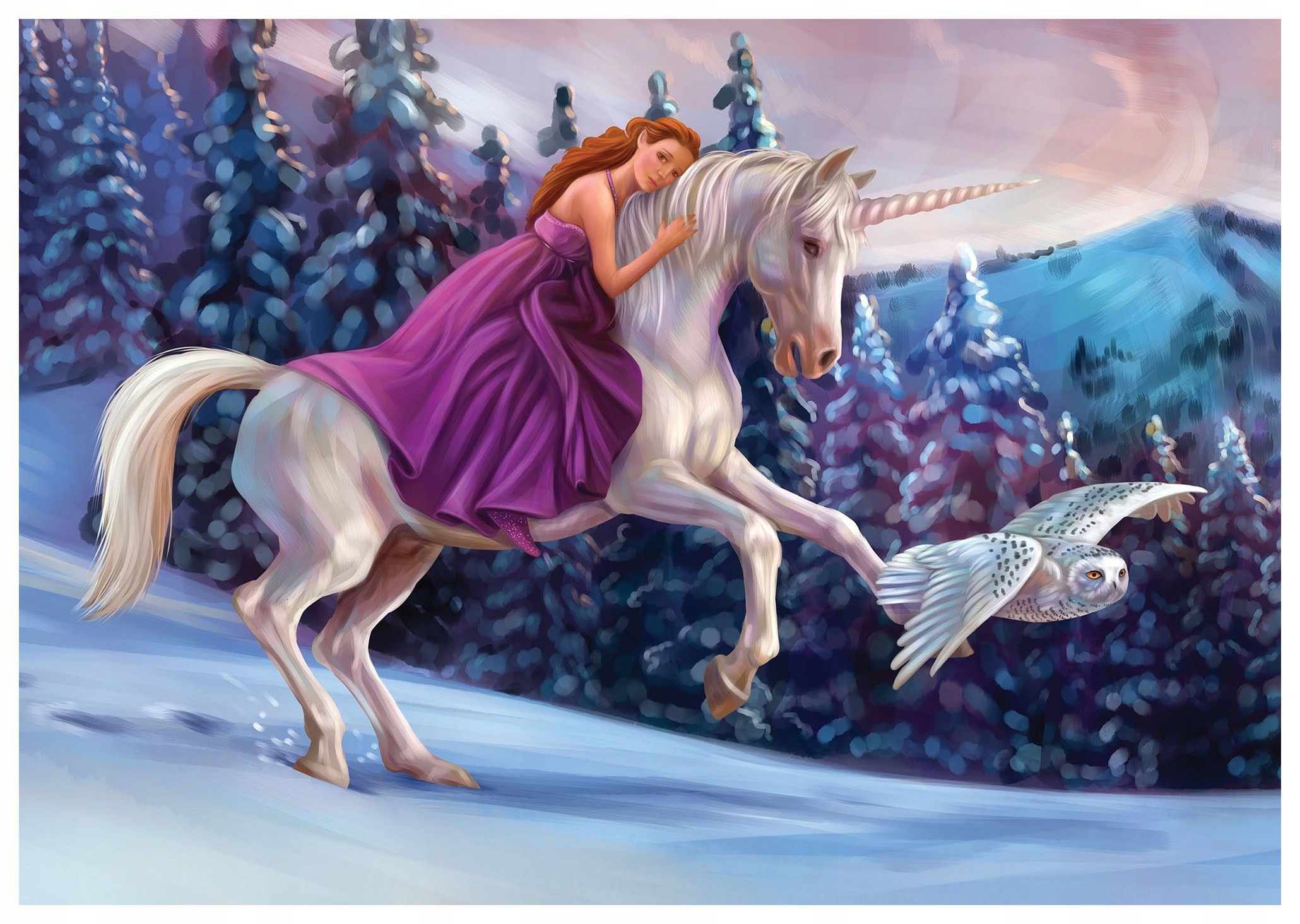 Fototapeta Jednorožec Zima Les Dievča vo fialke 300x210 lepidlo