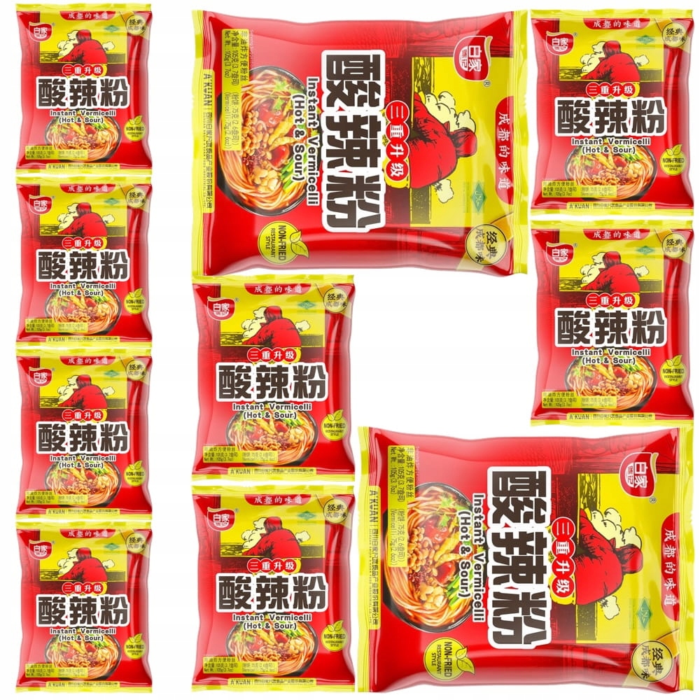 10 x Čínská instantní polévka na těstoviny Vermicelli Hot Sour 105 g Baijia