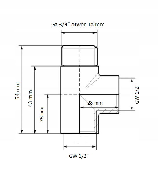 TRÓJNIK 3/4'' x 1/2 MOSIĘŻNY ZWW NYPLOWY WZMACNIAN Marka Sol-Arm