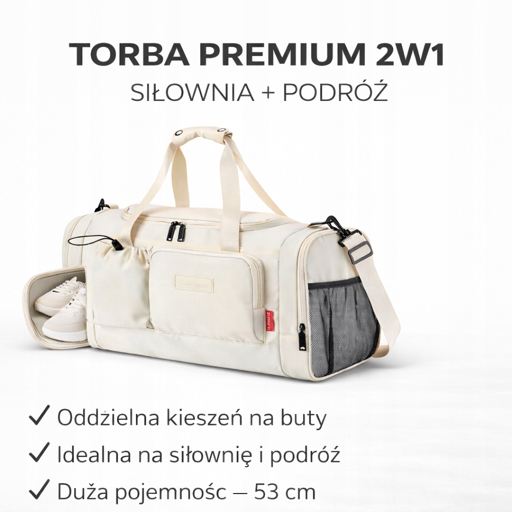 Stylowa Torba sportowa Kieszeń Na Buty siłownia basen joga premium 53cm