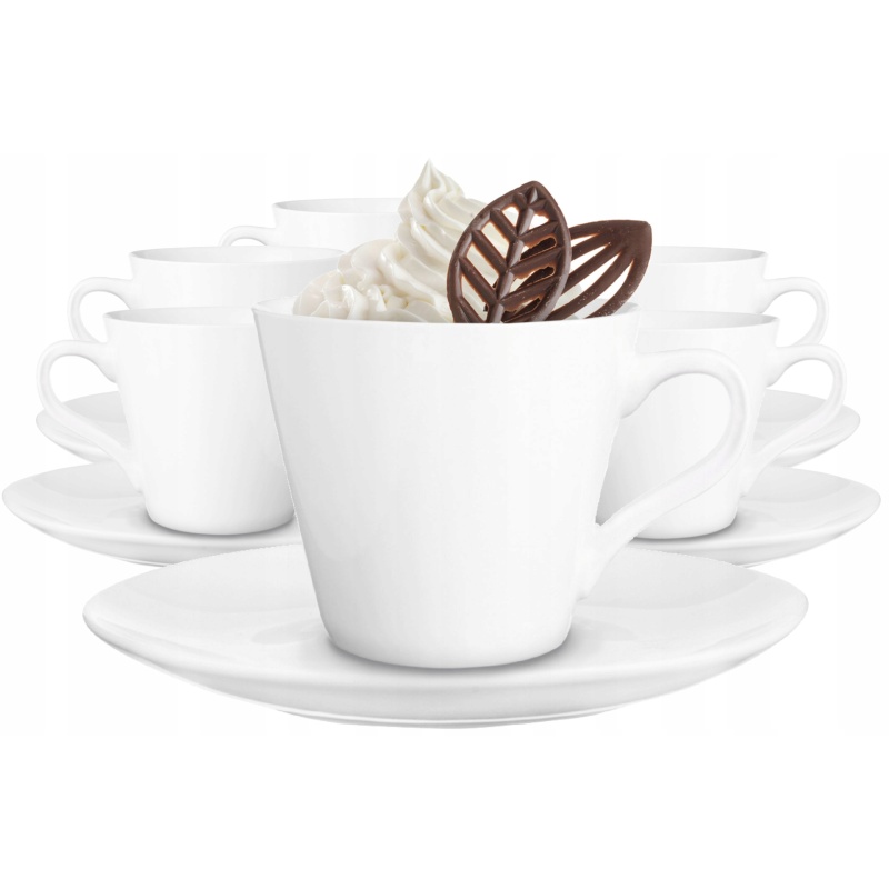 6 x Białe Filiżanki Ze Spodkami 230 ml Do Kawy Serwis Kawowy Porcelana
