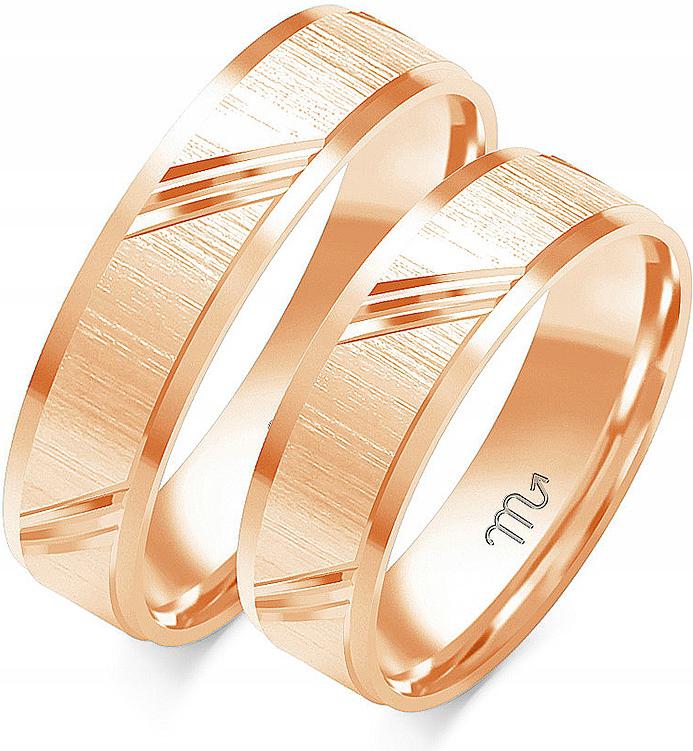 Prsteny pro pár s růžovým zlatem 585, 14 15 16, klasický model gravírování