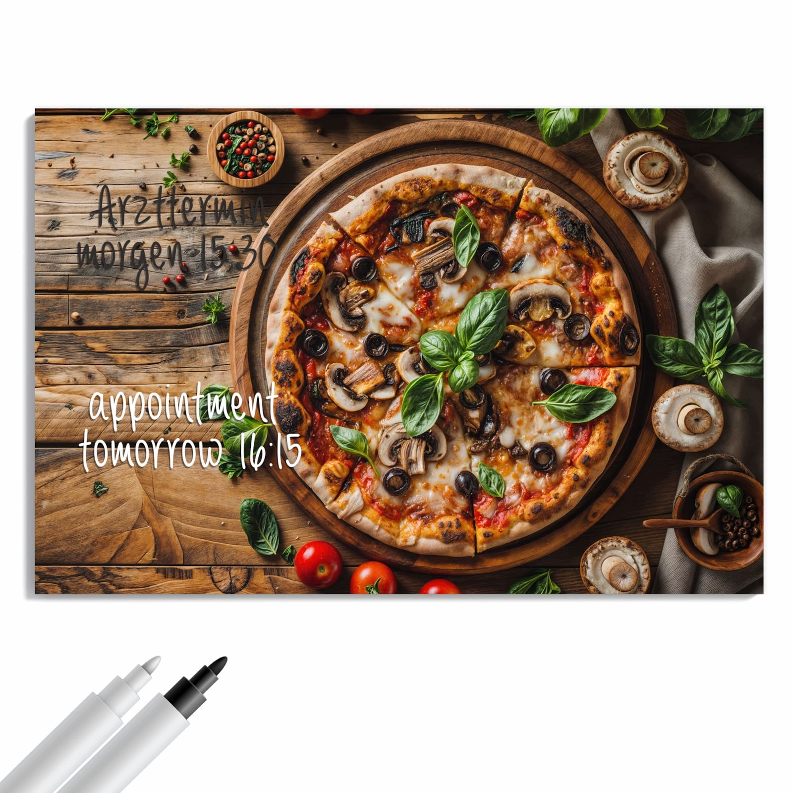 Magnetická tabule Dřevěný stůl Pizza 60 × 40 cm