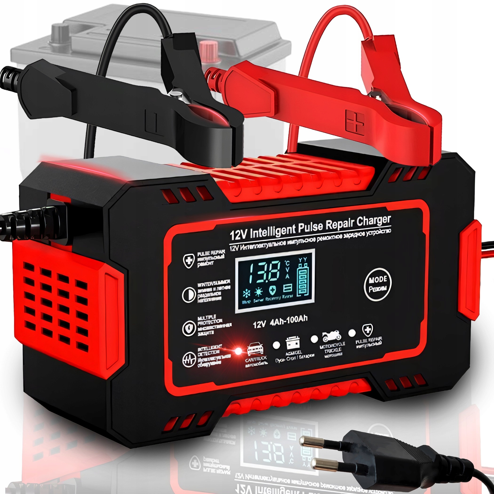 Prostownik Automatyczny Samochodowy Funkcja Naprawy Inteligentny 12V LCD