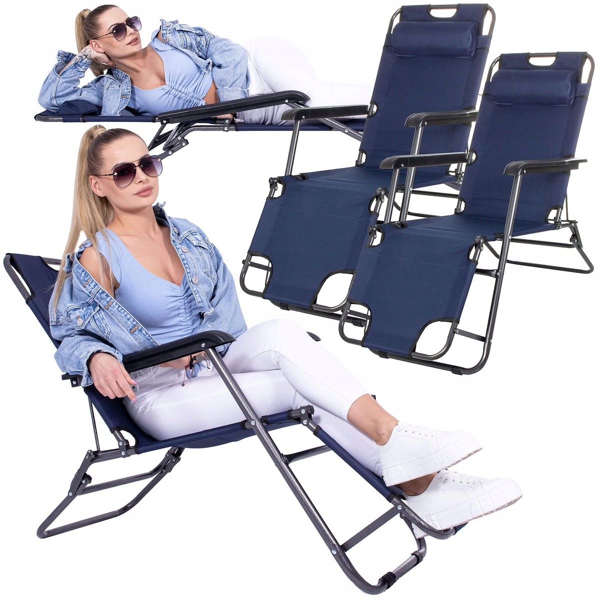 

Leżaki Ogrodowe 2 szt Fotele Leżanki Granatowe