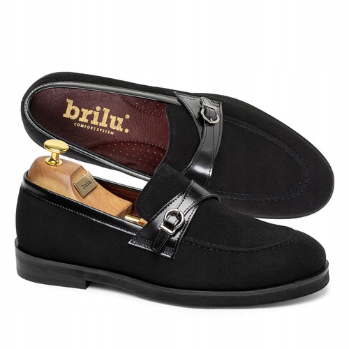 Brilu Polskie Męskie Zamszowe Skórzane Loafersy Jared Czarne 44