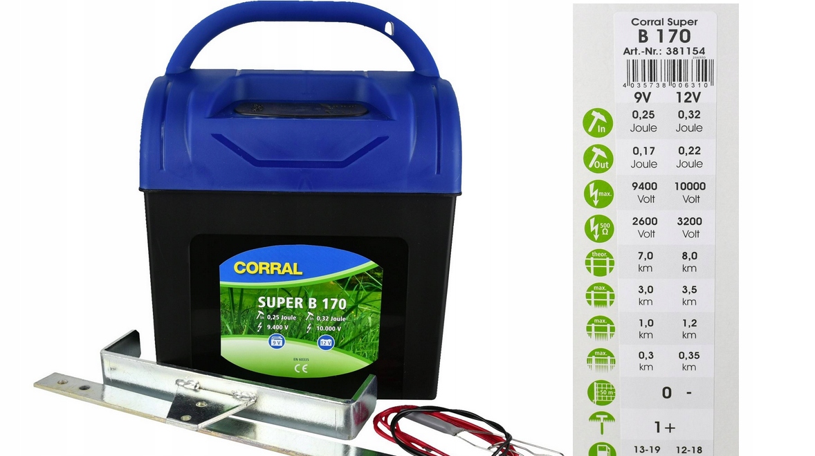 Bateriový Elektrizátor Coral B170 Pro Koně, Skot A Malá Zvířata 0,25J