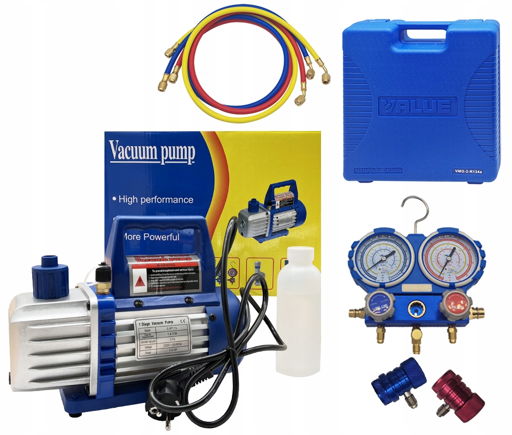Sada manometerov Value VMG-2-R134a rýchlospojky vákuová pumpa