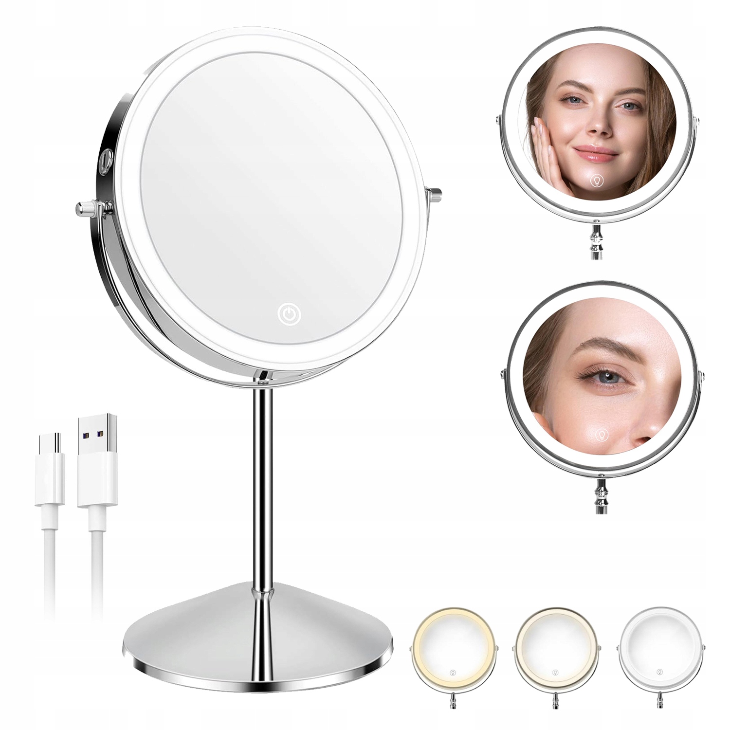 Led kosmetické zrcátko pro líčení, oboustranné, otočné