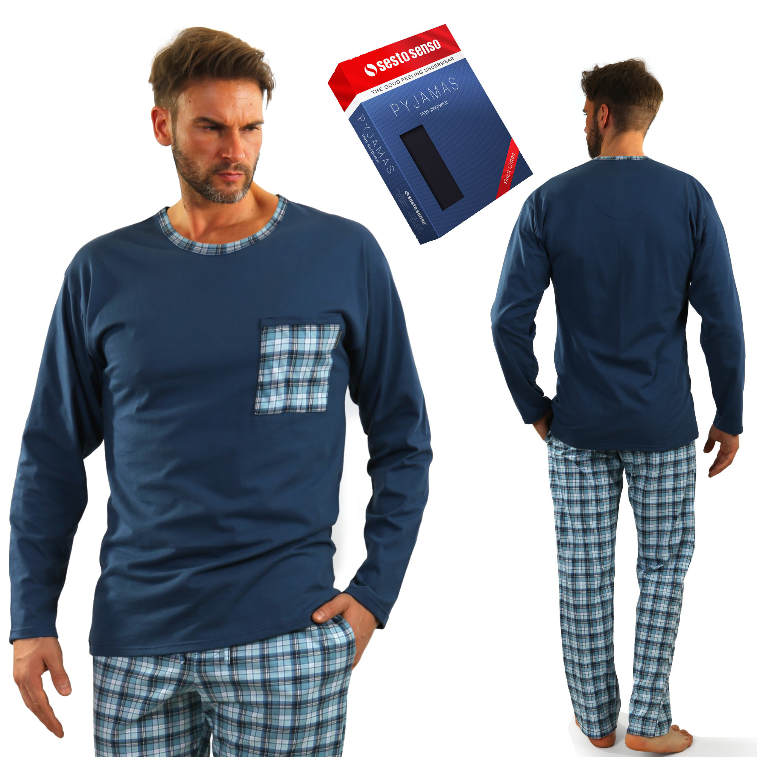 Bawełniana PIŻAMA MĘSKA z długim rękawem