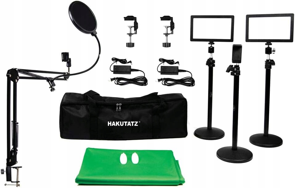 Zestaw streaming live 2x lampa Led uchwyt na mikrofon Pop Greenscreen