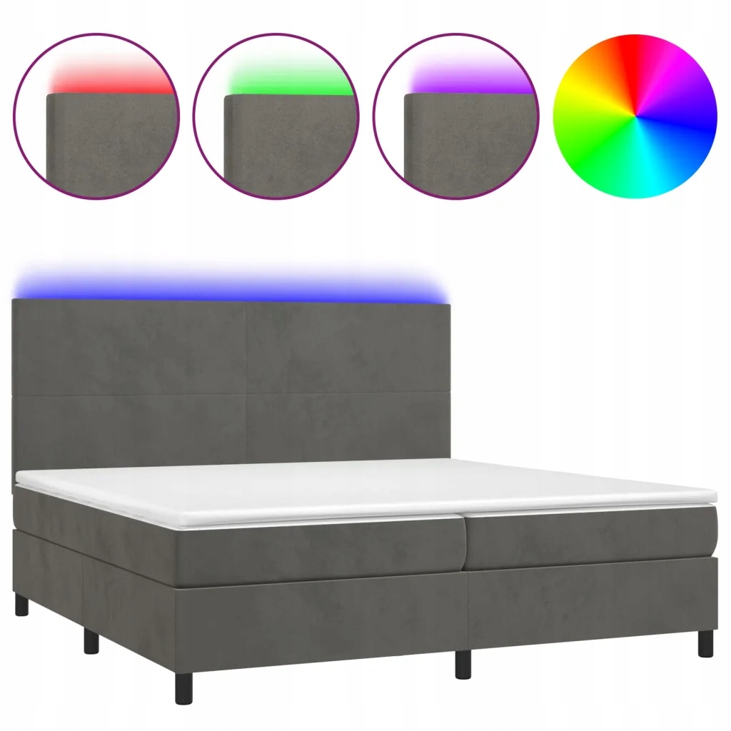 Kontinentální postel s matrací a Led diodami, tmavě šedá, 203x200x118/128