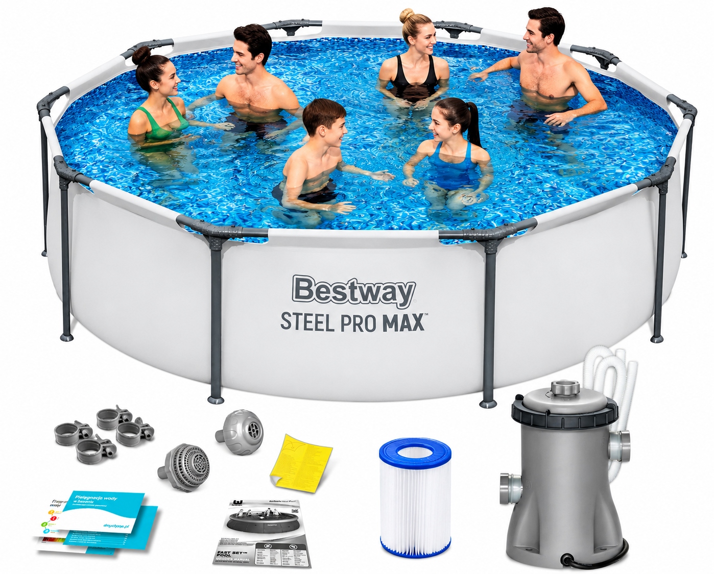 Basen Ogrodowy Stelażowy 305 x 76 cm Bestway 56408 Pompa Filtr