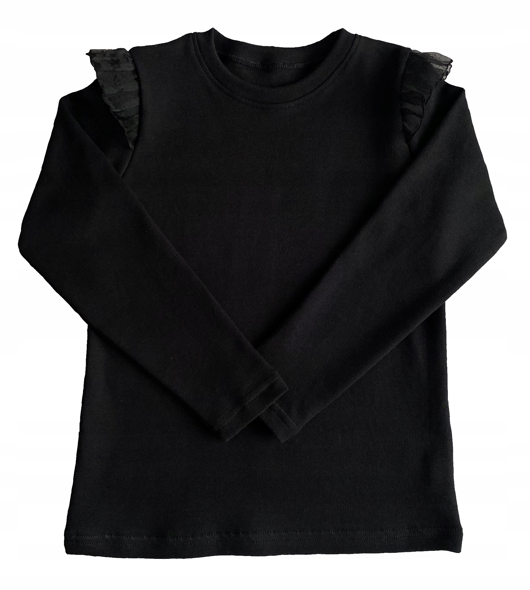 CZARNA DZIEWCZĘCA BLUZKA Z TIULOWĄ FALBANKĄ ROZ.134