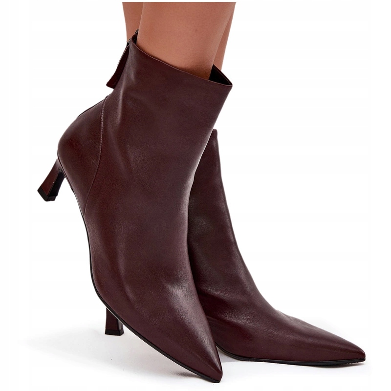 Dámské Kotníkové Boty Elegantní Přírodní Kůže Podpatek D&a CR52-661 Bordové 36