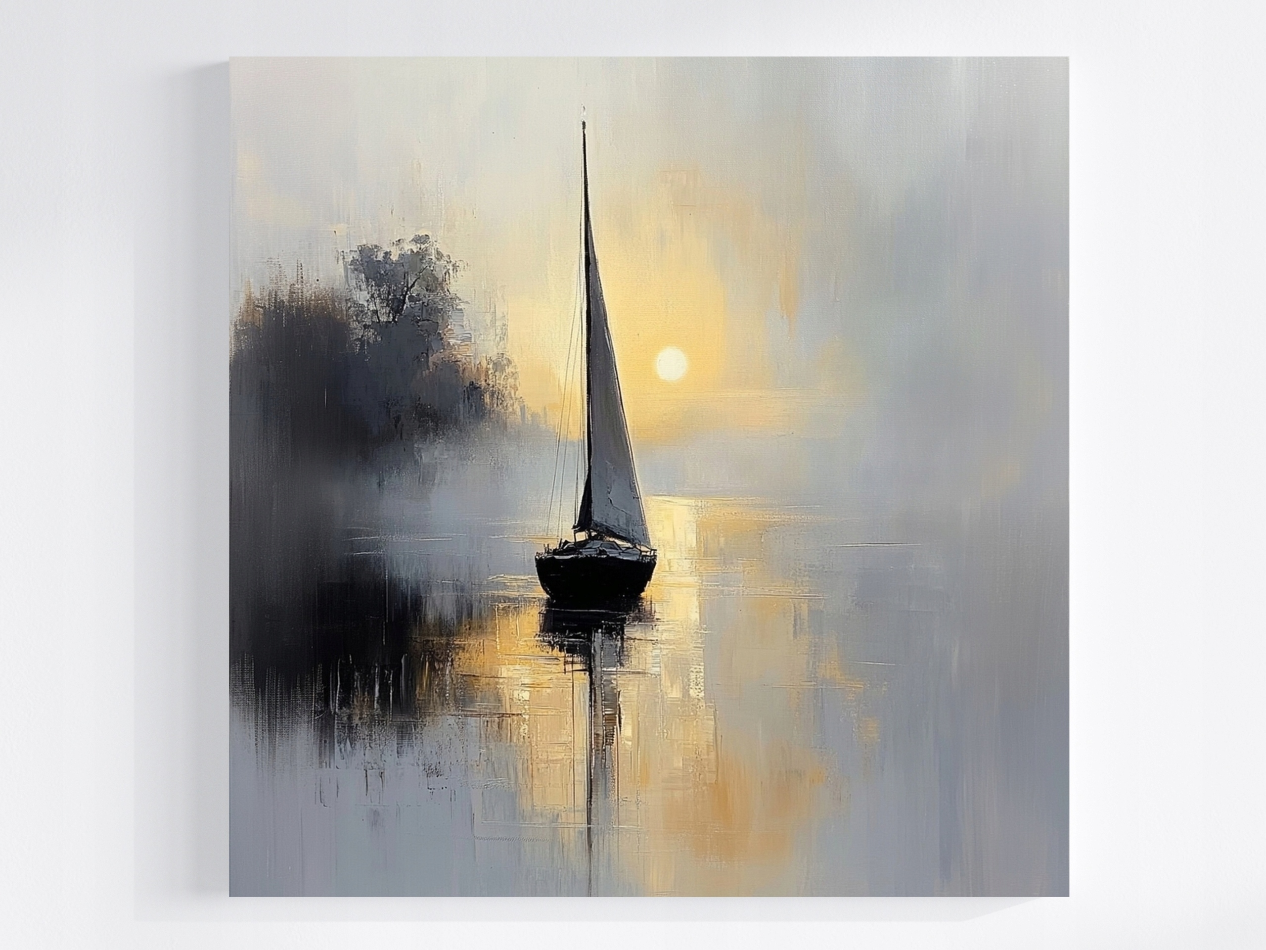 Obraz Na Plátně Canvas Ráno Jezero Slunce Úsvit Loď Plachetnice 60x60