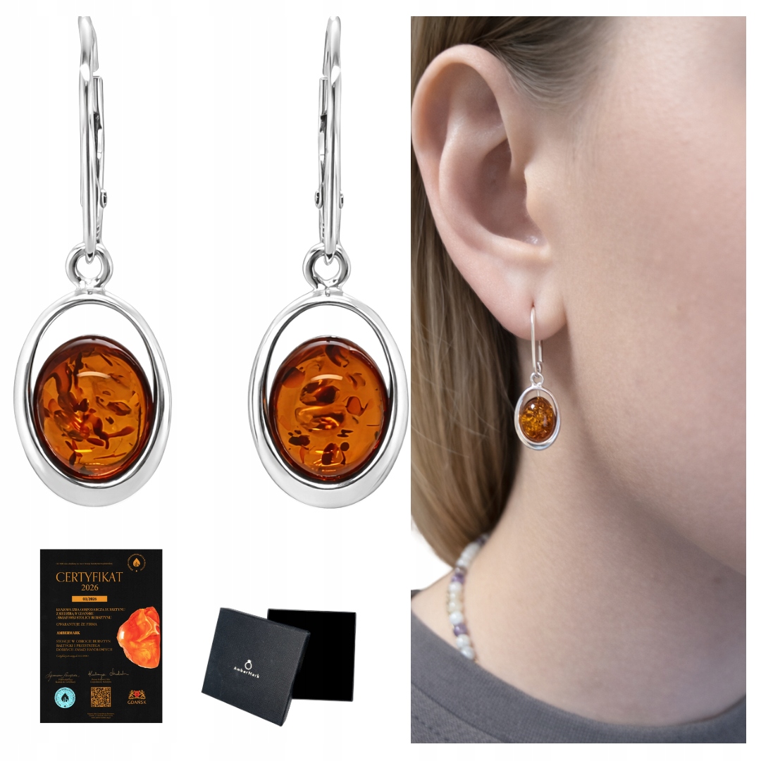 Stříbrné náušnice jantarové bigiel anglické stříbro ryzosti 925 závěsné