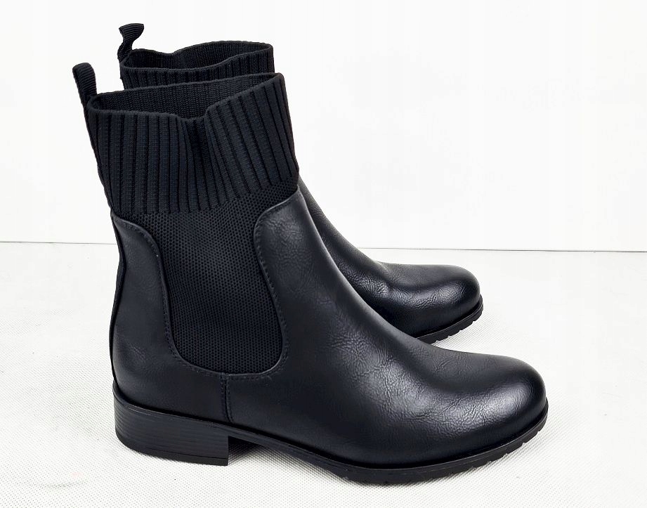 CZARNE PŁASKIE ELASTYCZNE BOTKI BUTY SZTYBLETY 37 Materiał wkładki inny