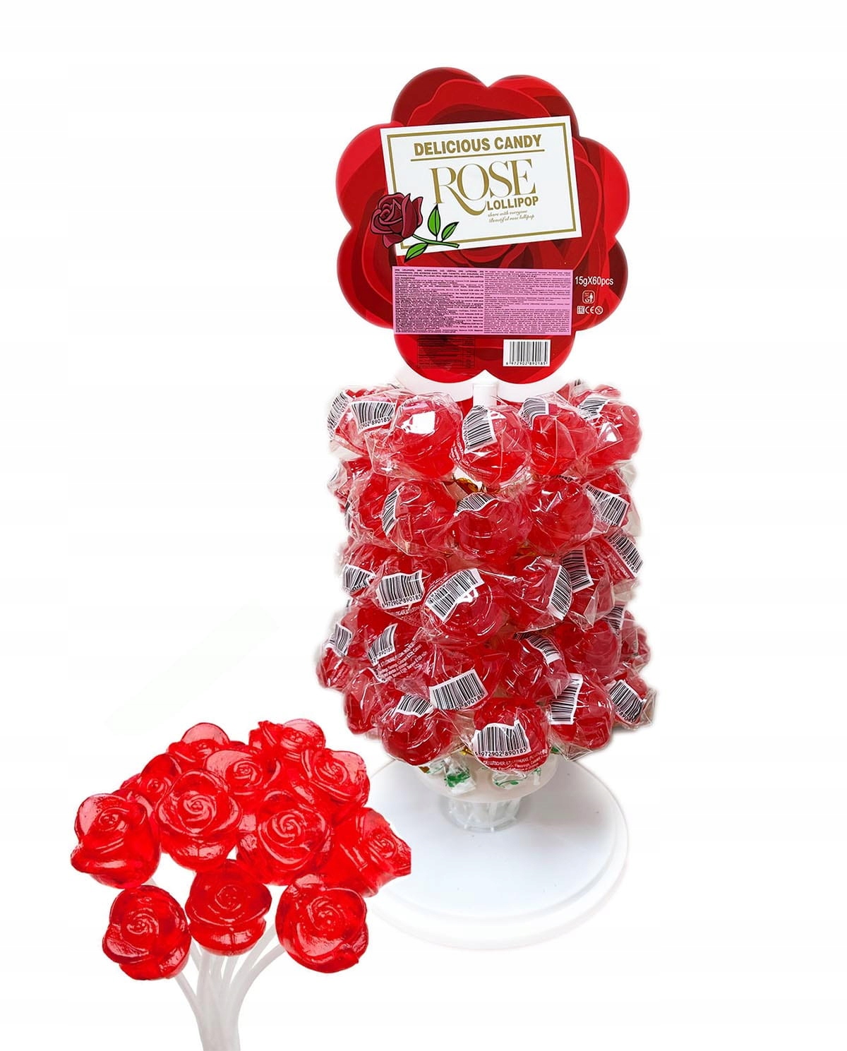 lízátko ve tvaru růže 15 g Rose stojan na květiny 60ks