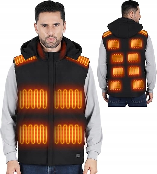 Vyhřívaná vyhřívaná vesta Bunda Bez Rukávů Kapuce Unisex Regulace Tem. XL
