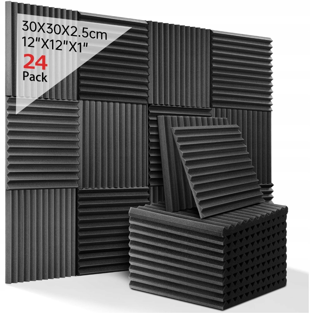 24 Panele Akustyczne Z Pianki 30X30CM Czarna Pianka Akustyczna Dom Studio