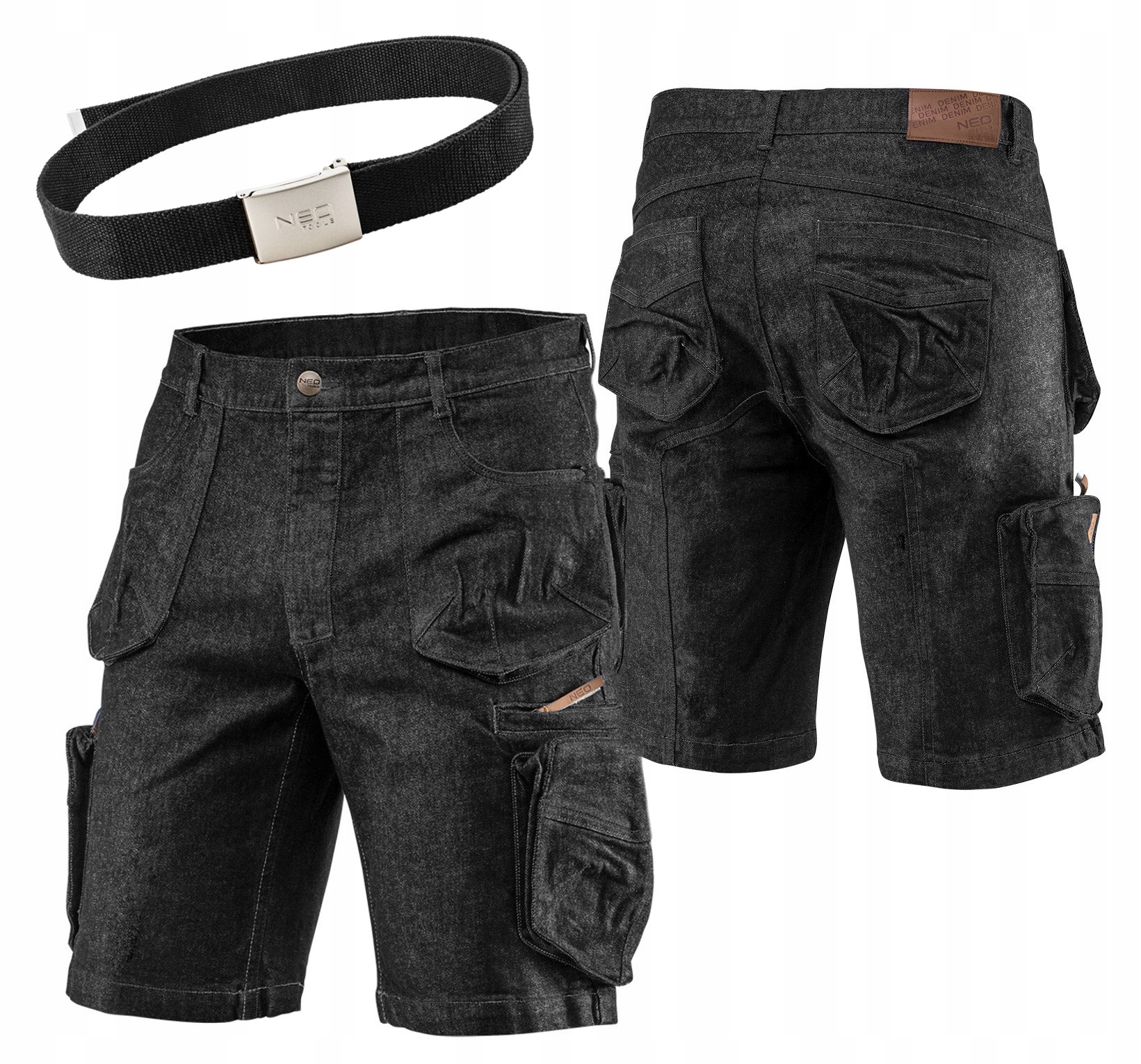 Neo Krótkie Spodenki Robocze Jeans czarne M Pasek