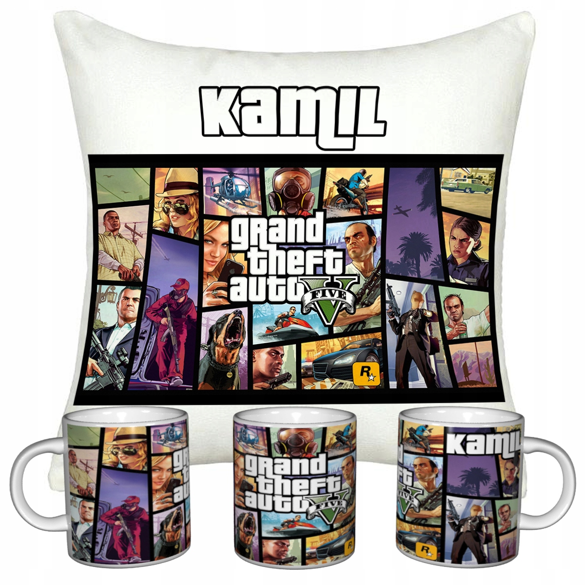 ZESTAW GTA V KUBEK + PODUSZKA + IMIE
