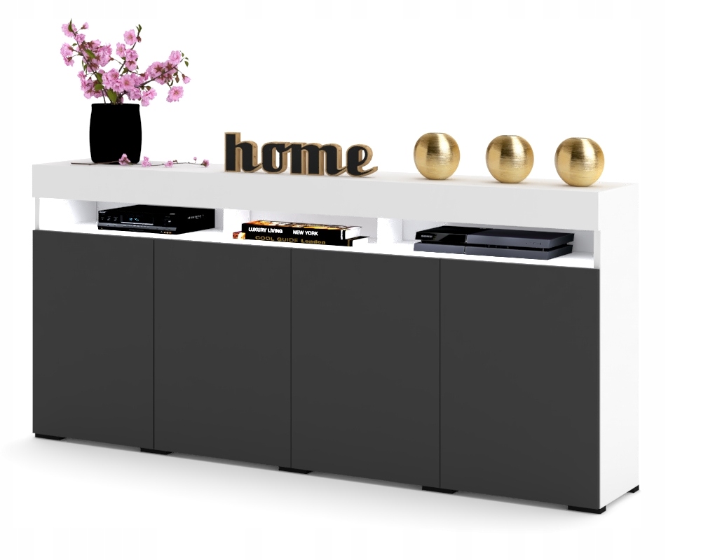 

Duża Komoda Luna 4D Biała Antracyt 180cm Led