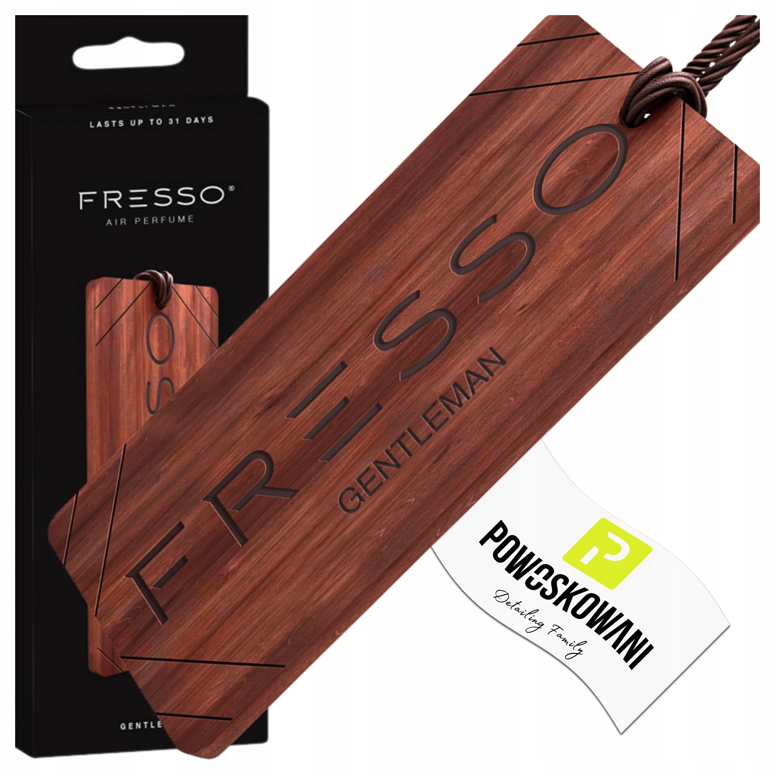 FRESSO GENTLEMAN DREWNIANA ZAWIESZKA TRWAŁY ZAPACH DO AUTA SAMOCHODU