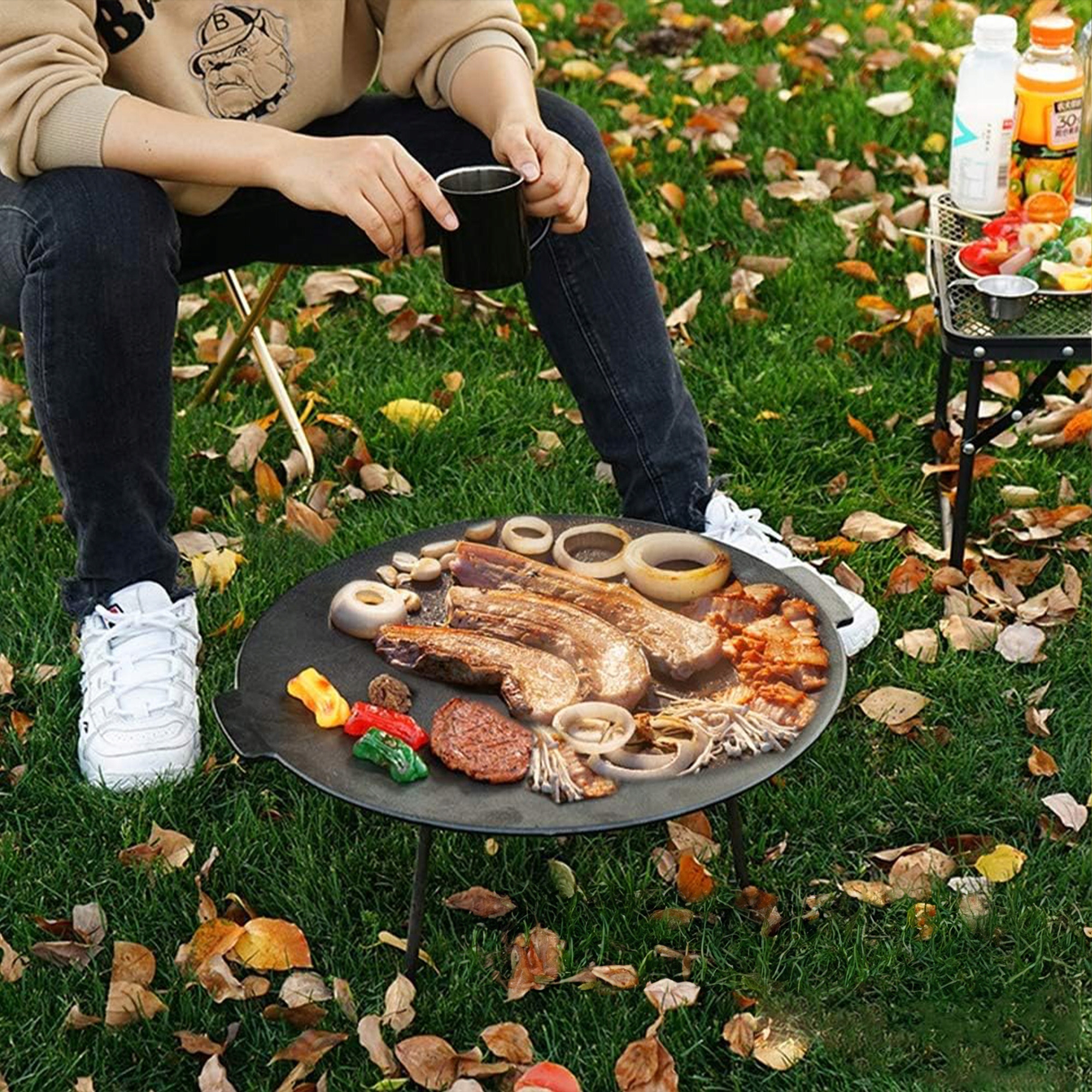 PŁYTA ŻELIWNA GRILLOWA 45 CM Z 3 NÓŻKAMI PATELNIA WOK NA OGNISKO PALENISKO