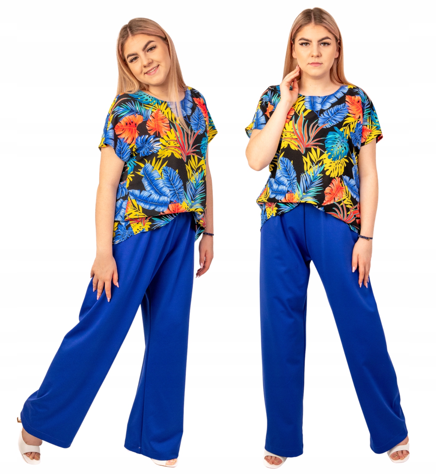 KOMPLET DAMSKI LETNI SPODNIE BLUZKA PRODUKT POLSKI NATURALNY PLUS SIZE 46