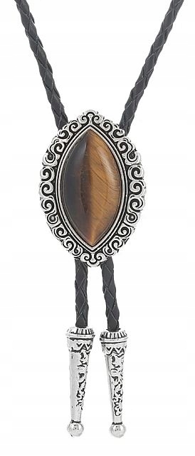 Bolo kravata western stříbro Červené Oko Tygra syntetická pletenina