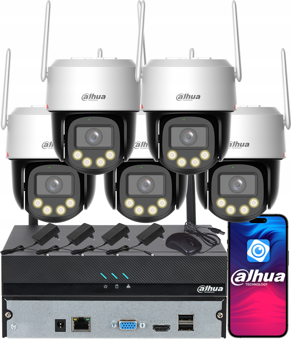 Zestaw Monitoringu Dahua 5 Kamer WiFi 5MPx P5F-PV-PRO WizColor Led Ai