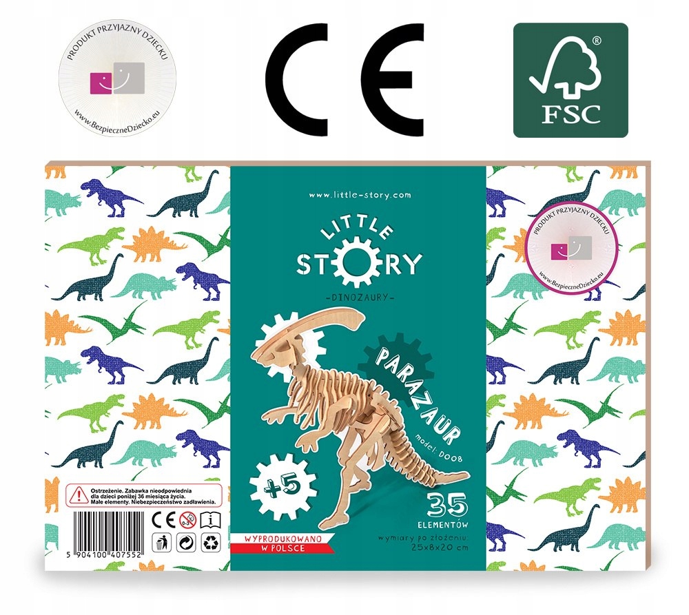 DREWNIANE PUZZLE 3D MODEL - PARAZAUR DINOZAUR Kolekcja Little Story