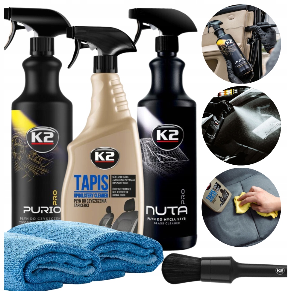 Zestaw do Czyszczenia Wnętrza Auta K2 Purio Pro Nuta Pro Tapis Pędzel Fibra