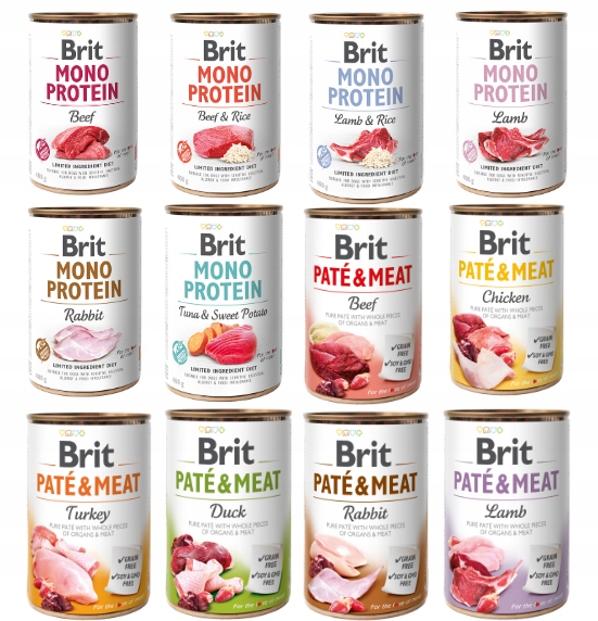 Brit Mokra karma Mono Protein Pate Meat dla psa MIX Smaków 12X400G