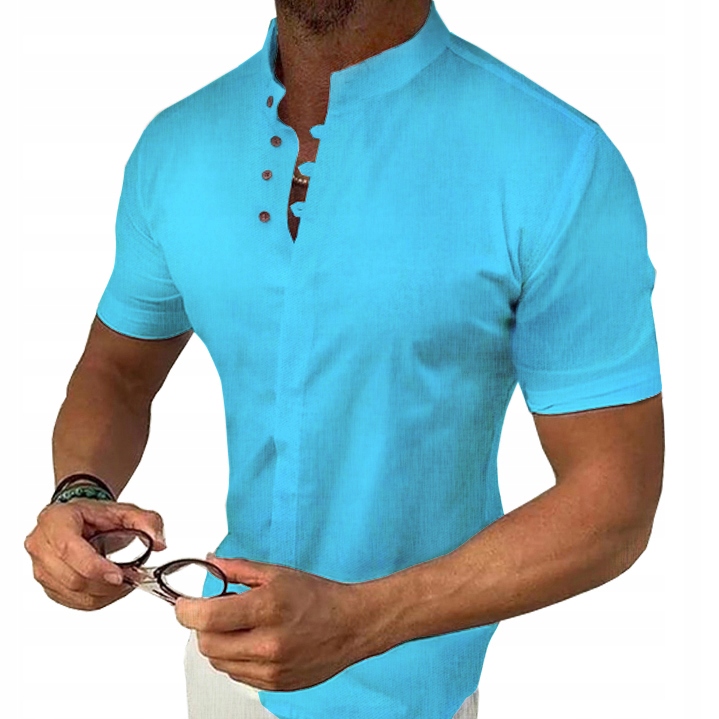 Pánská košile Stojka Casual Lněná Len Bavlněná Regular Prodyšná