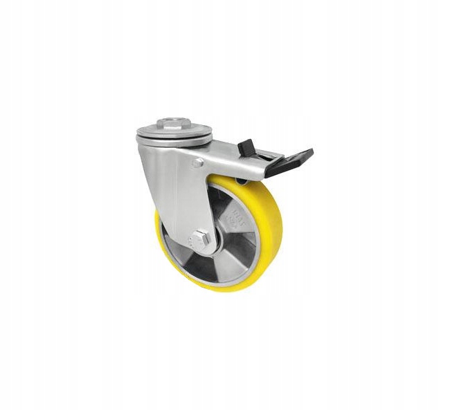 Hliníkovo-polyuretanové kolo v pouzdře s otvorem a brzdou fi125