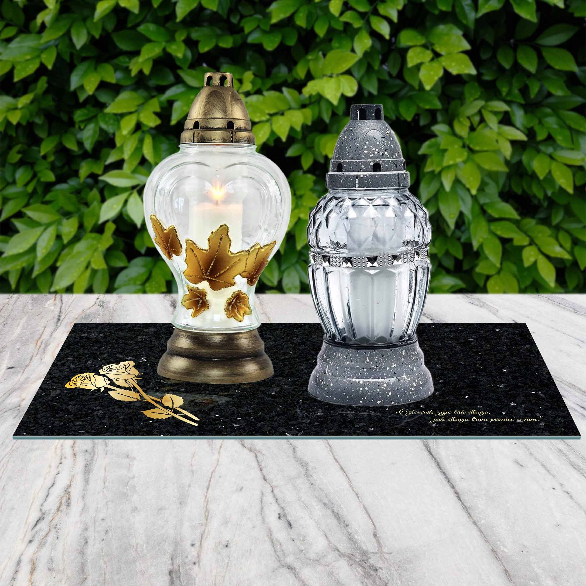 SZKLANA PODSTAWKA POD ZNICZE 60x30cm 492d + napis Wysokość produktu 0.5 cm