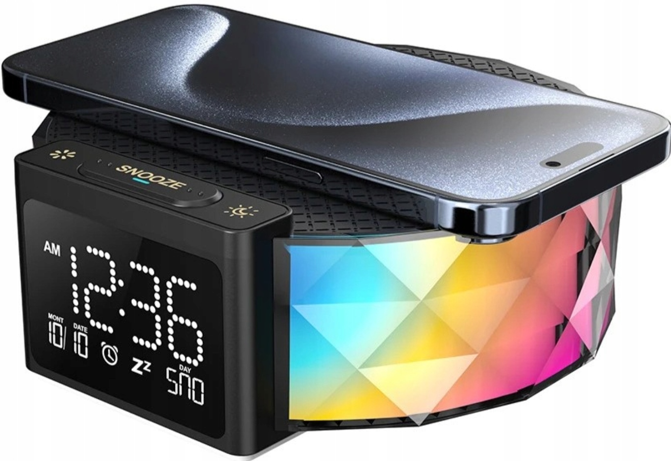 Lampa budzik zegarek nocny kolorowy zmiana barw Rgb z ładowarką Usb czarny