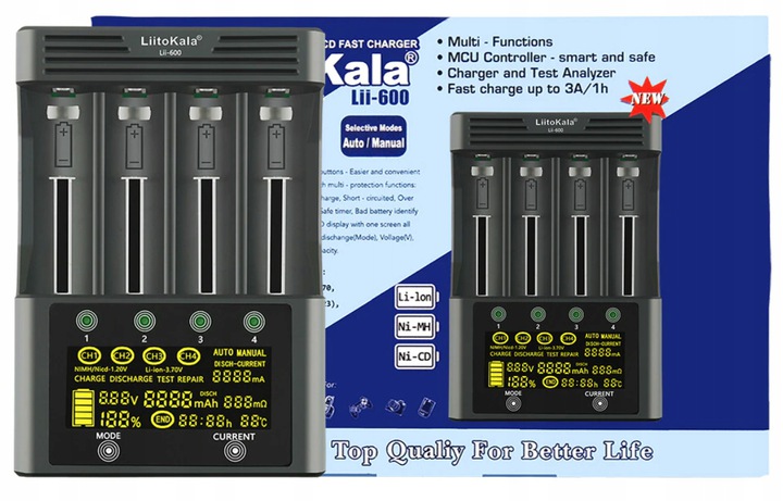 

Ładowarka LiitoKala Lii-600 18650 26650 14500 Aa