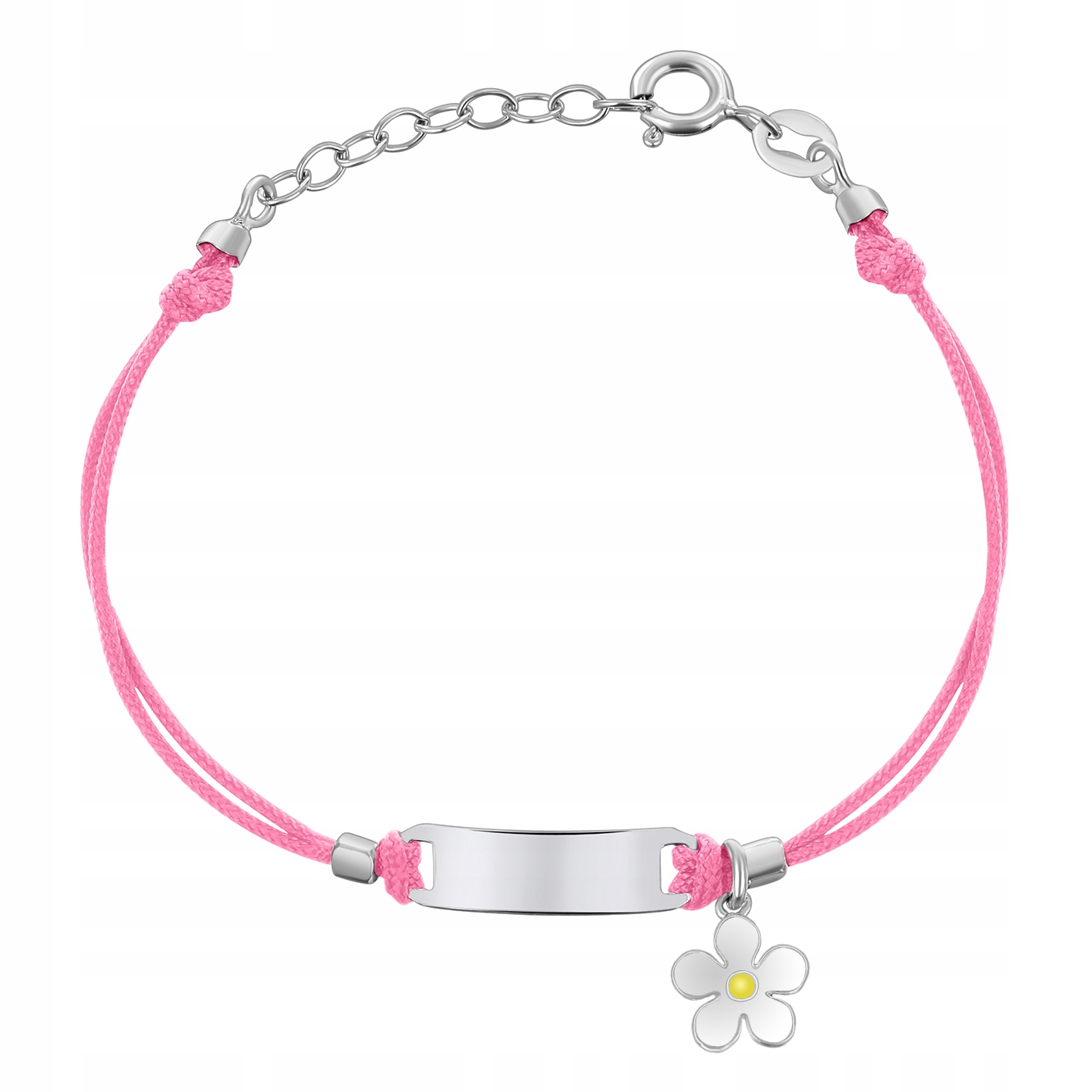 BRANSOLETKA Z BLASZKĄ 925 KWIATEK NA SZNURECZKU GRAWER DLA DZIEWCZYNKI Marka Inna marka