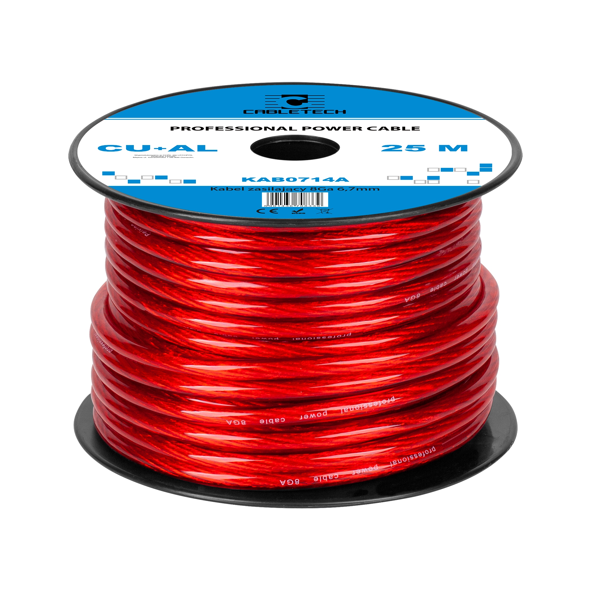 Kabel samochodowy 8Ga OD6. 7mm Cu+al 25m Cabletech