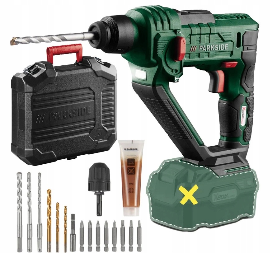 Wiertarka udarowa Parkside Pabh 20-Li D4 wiertła SDS-Plus, bity Zestaw